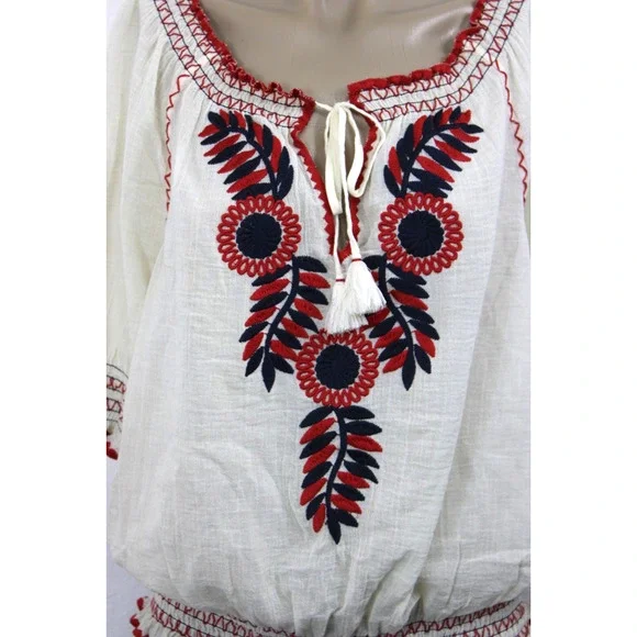 Tory Burch Womens M Off the Shoulder Floral Print Embroidered Tunic Top Blouse M - Picture 2 of 7